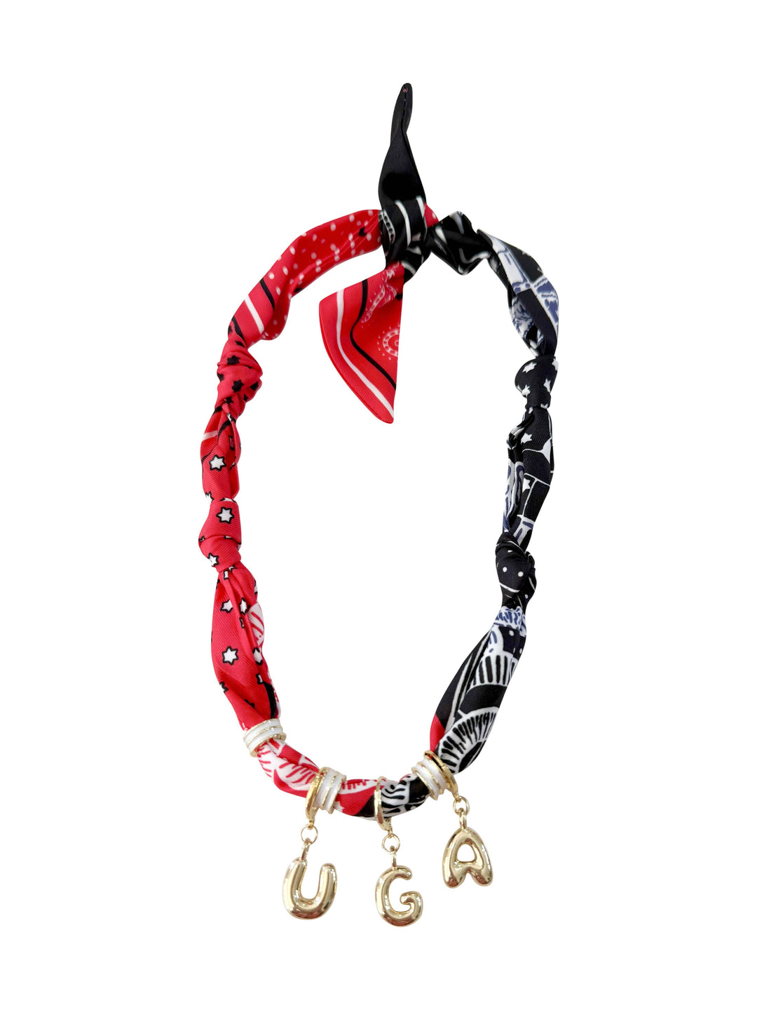 Black and Red UGA Bubble Letter Scarf Necklace