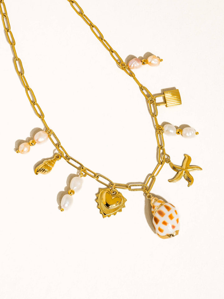 Ophélie 18K Gold Non-Tarnish Shell and Pearl Charm Necklace
