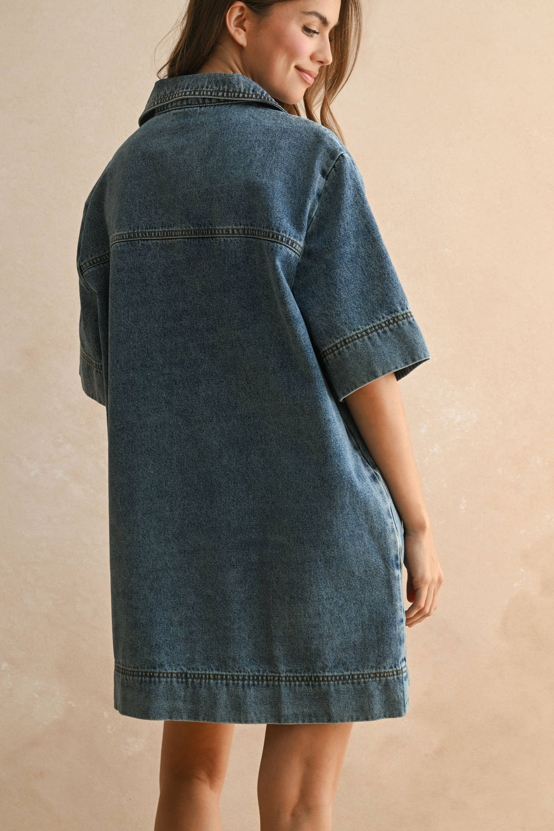 D4231   V-NECK DENIM TUNIC DRESS