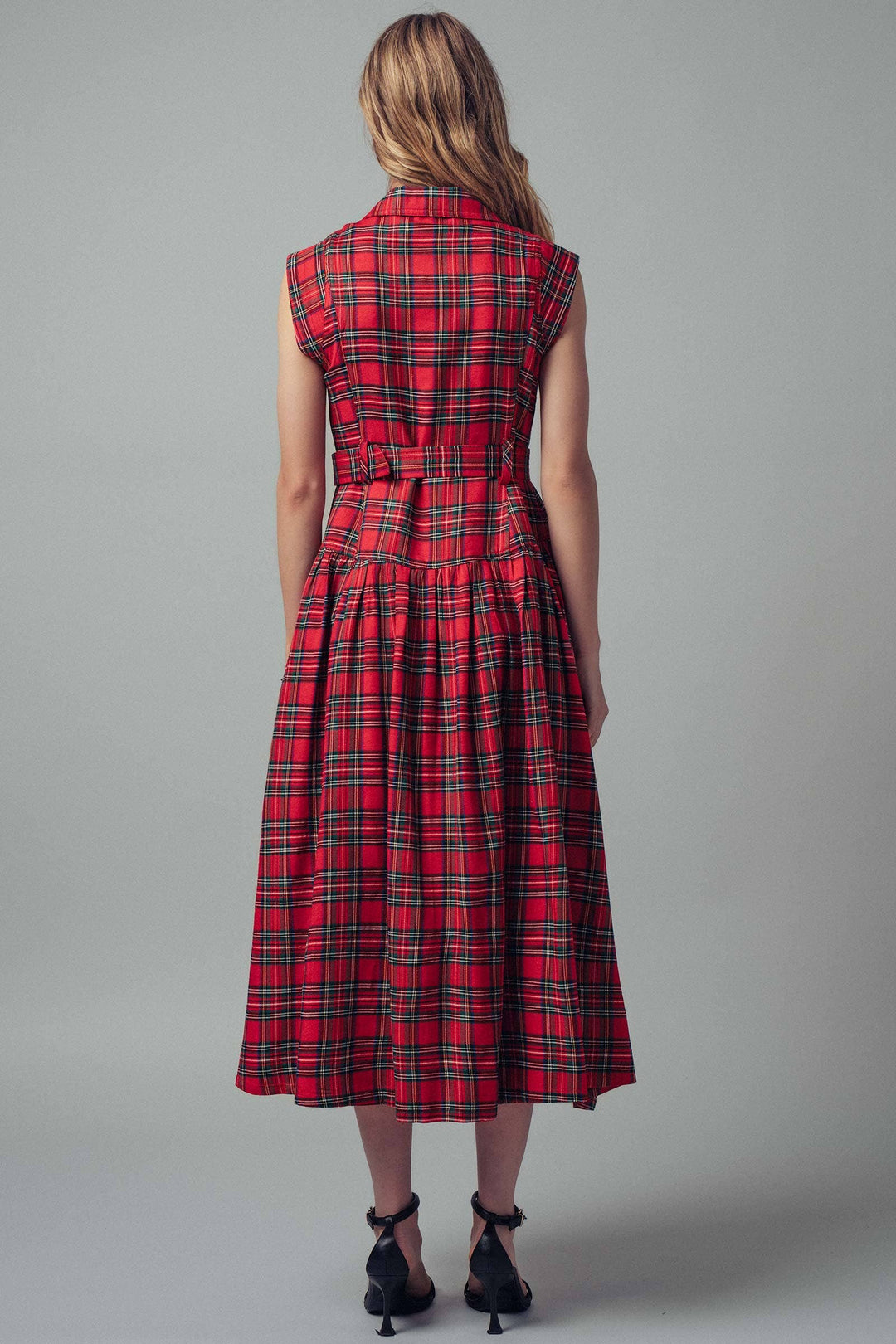 Vintage Plaid Belted Classic Statement A Line Dress