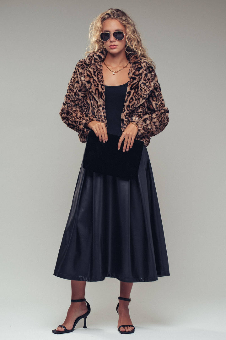 Cropped Faux Fur Leopard Print Bomber Jacket