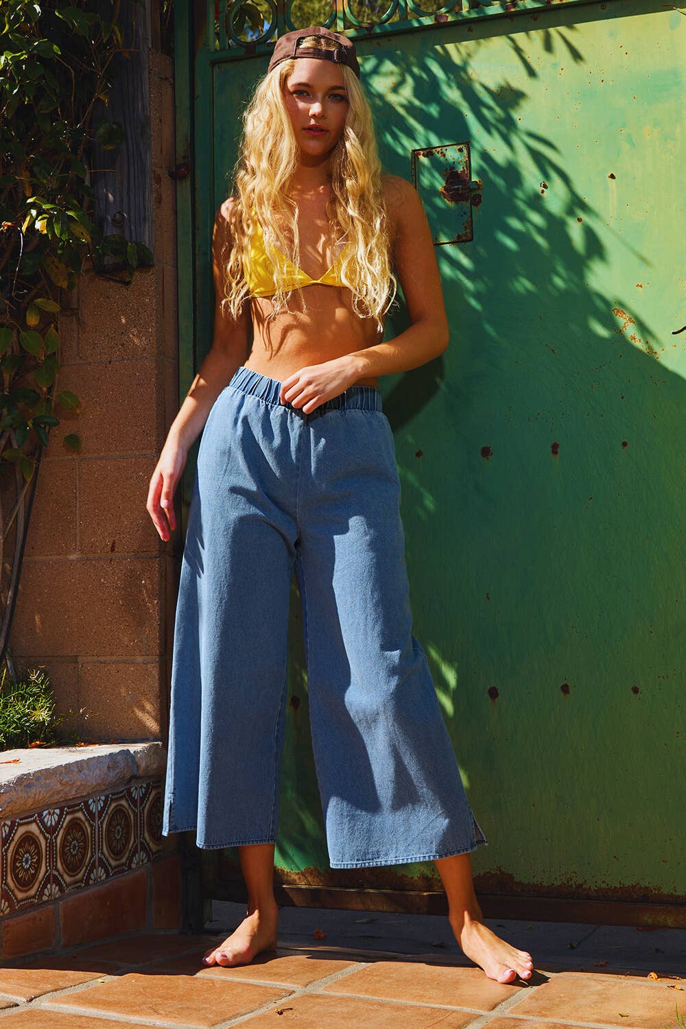 IP5624-1C Wide Leg Denim Pants With Pockets