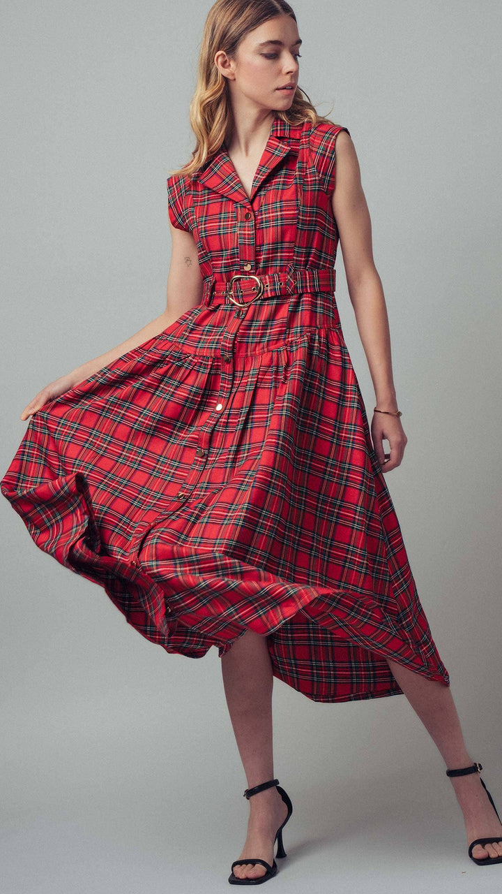 Vintage Plaid Belted Classic Statement A Line Dress