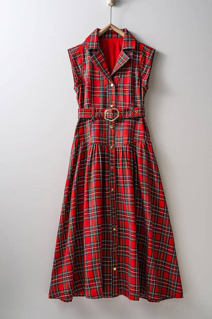 Vintage Plaid Belted Classic Statement A Line Dress