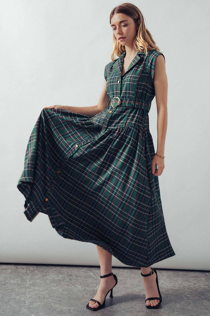 Vintage Plaid Belted Classic Statement A Line Dress
