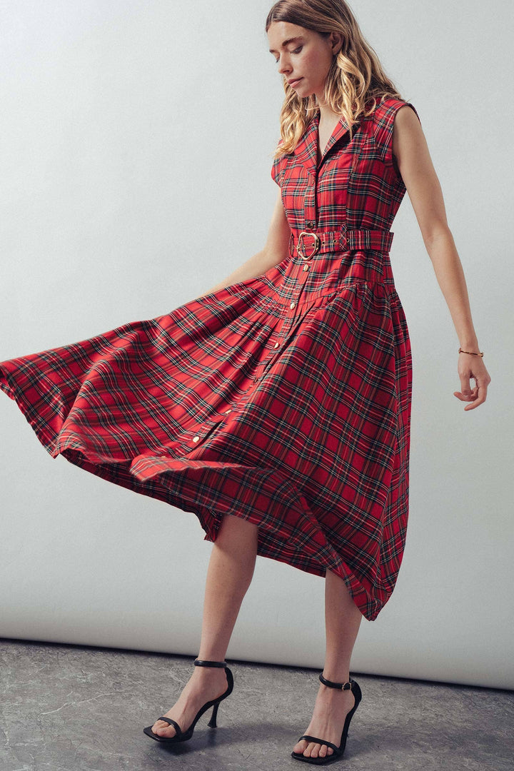 Vintage Plaid Belted Classic Statement A Line Dress