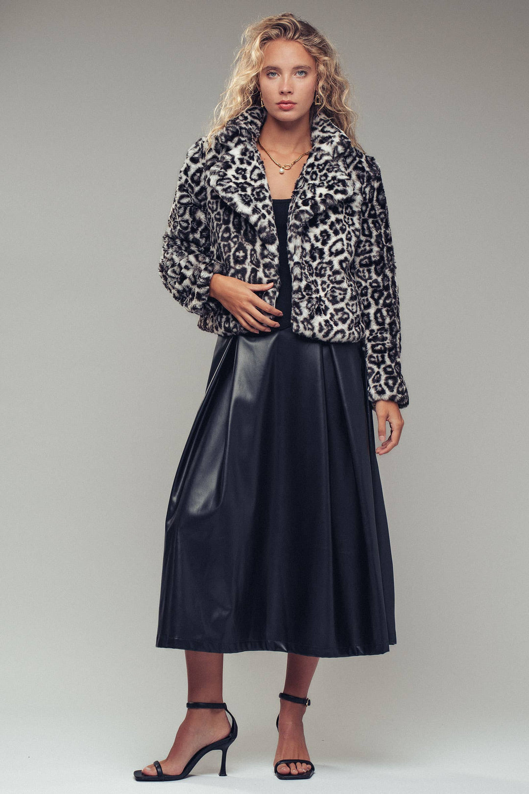 Cropped Faux Fur Leopard Print Bomber Jacket