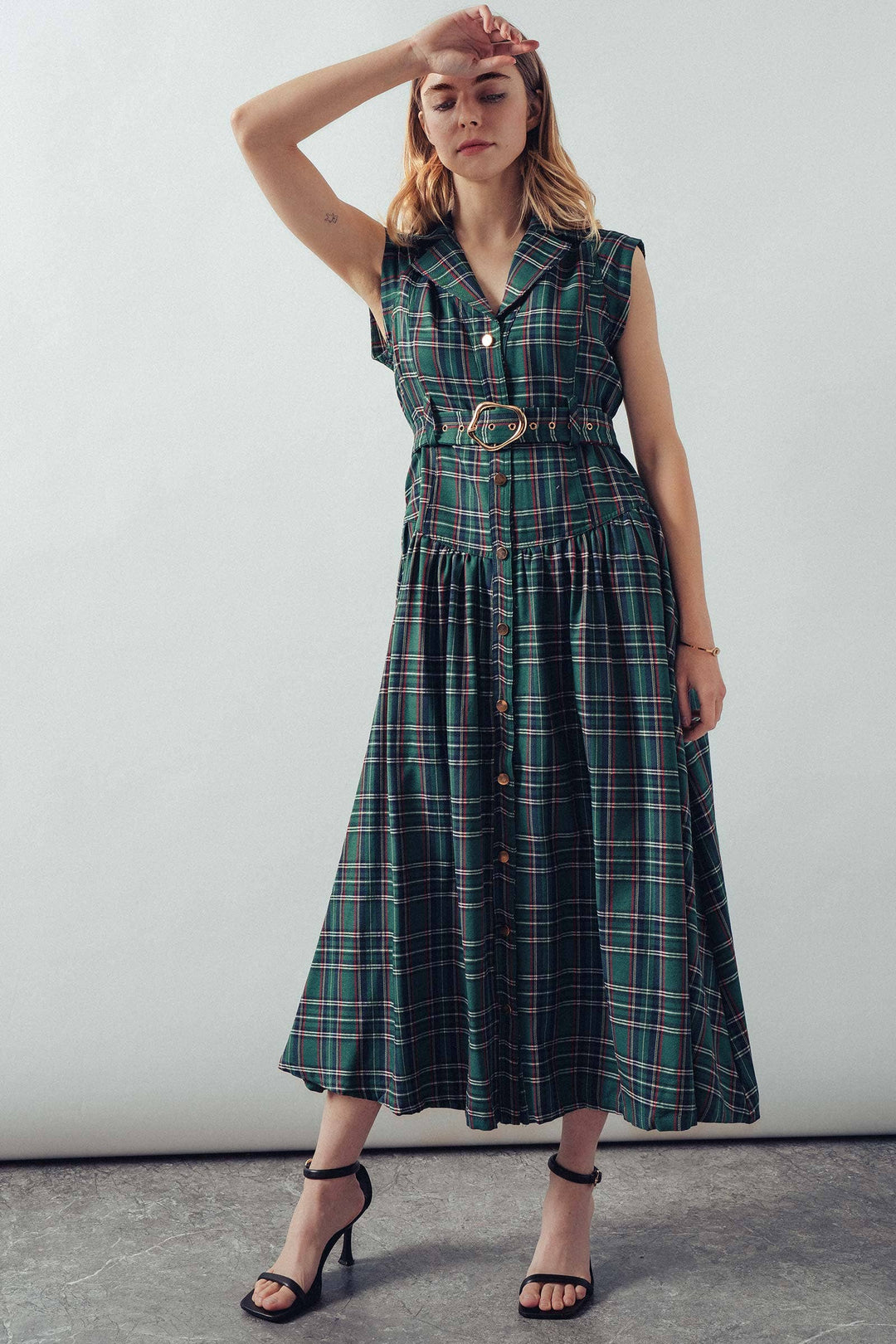 Vintage Plaid Belted Classic Statement A Line Dress