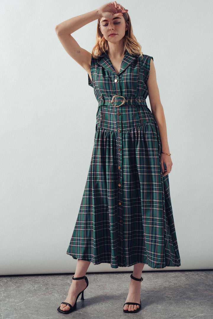 Vintage Plaid Belted Classic Statement A Line Dress