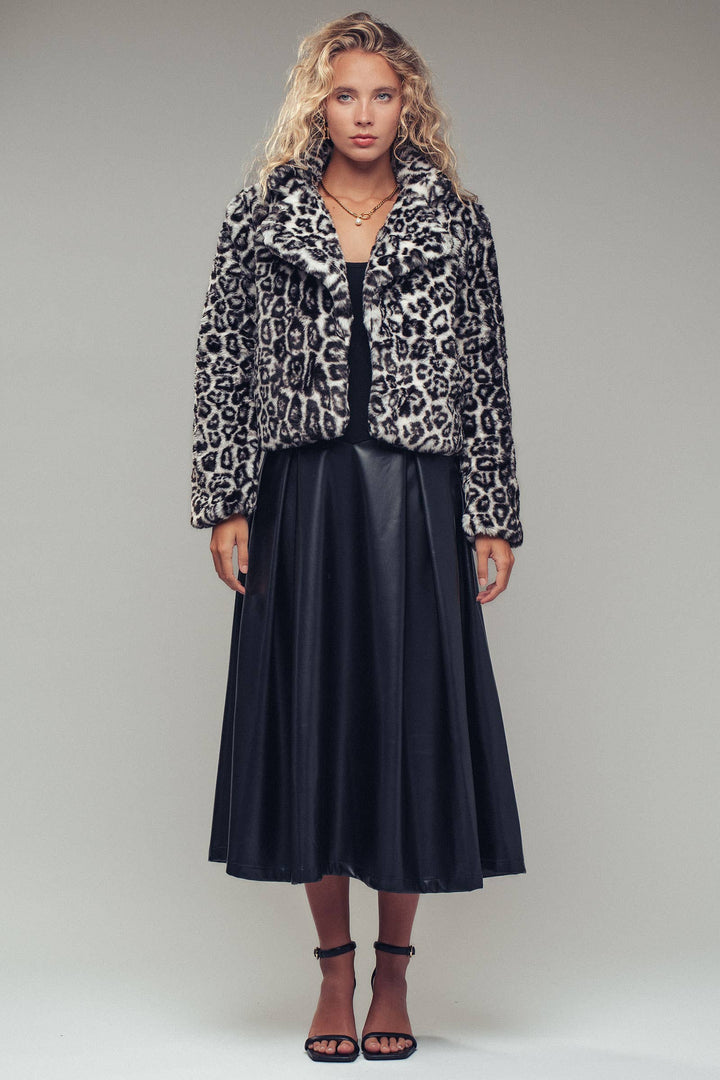 Cropped Faux Fur Leopard Print Bomber Jacket