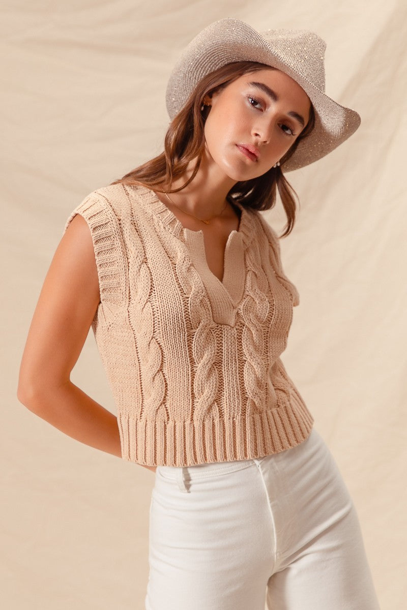 Notched Neck Cable Knit Sweater Vest – Styledwell Boutique