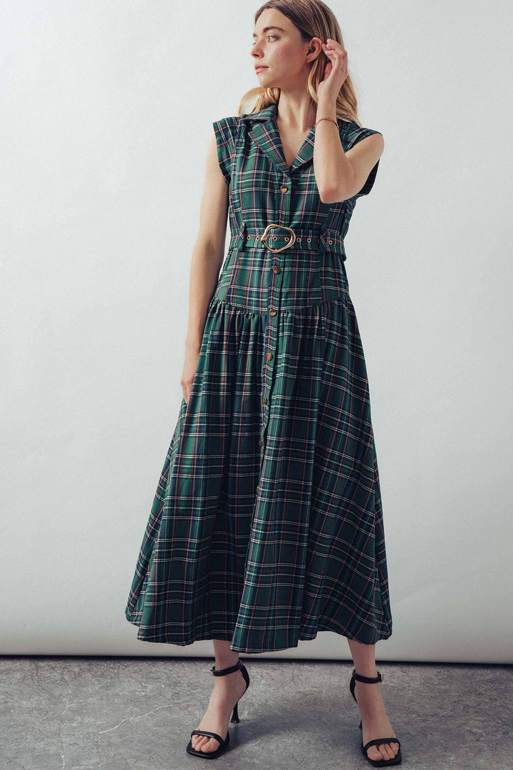 Vintage Plaid Belted Classic Statement A Line Dress