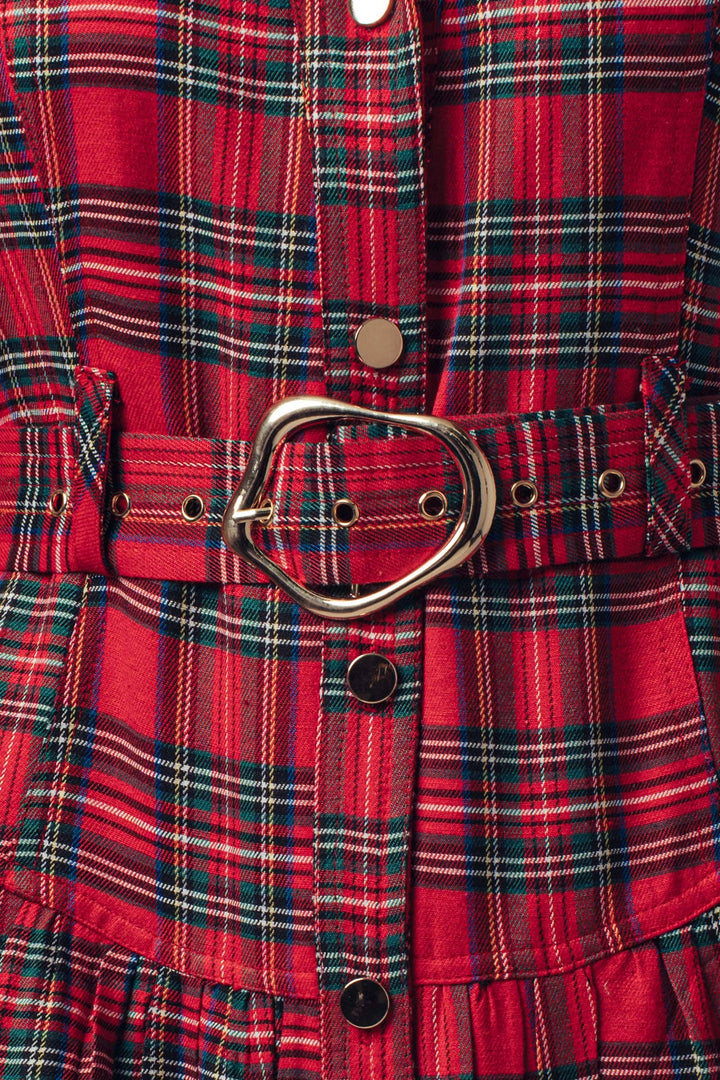 Vintage Plaid Belted Classic Statement A Line Dress
