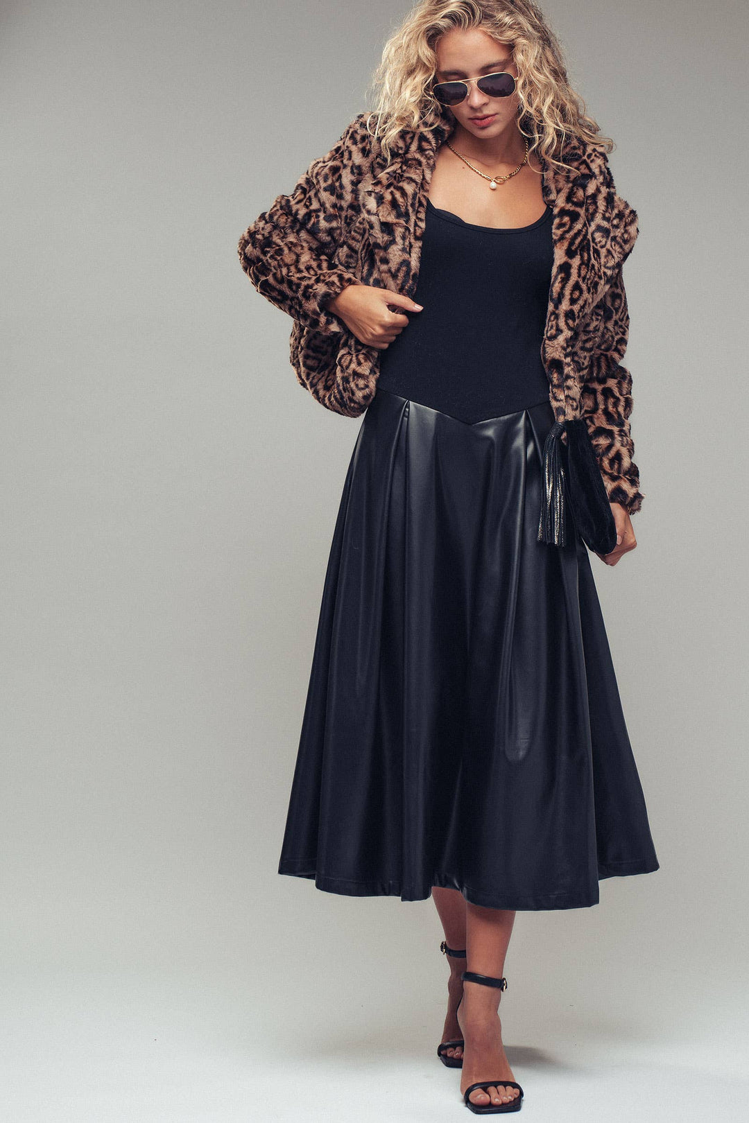 Cropped Faux Fur Leopard Print Bomber Jacket
