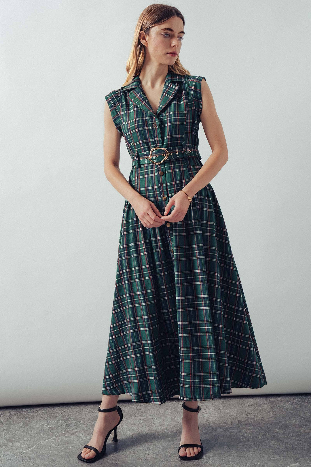 Vintage Plaid Belted Classic Statement A Line Dress