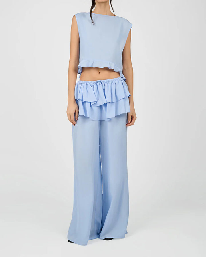 Ruffle Waist Flare Pant