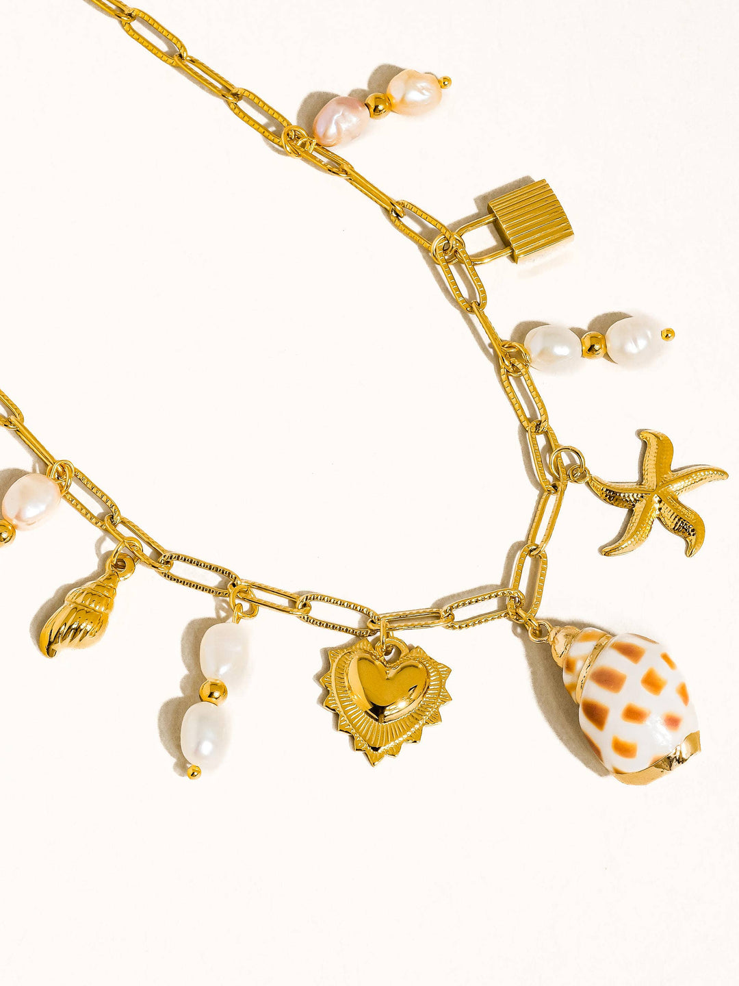 Ophélie 18K Gold Non-Tarnish Shell and Pearl Charm Necklace
