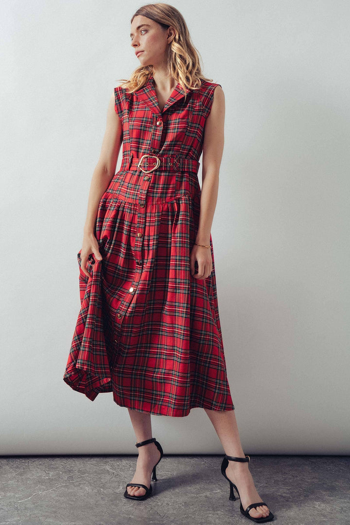 Vintage Plaid Belted Classic Statement A Line Dress