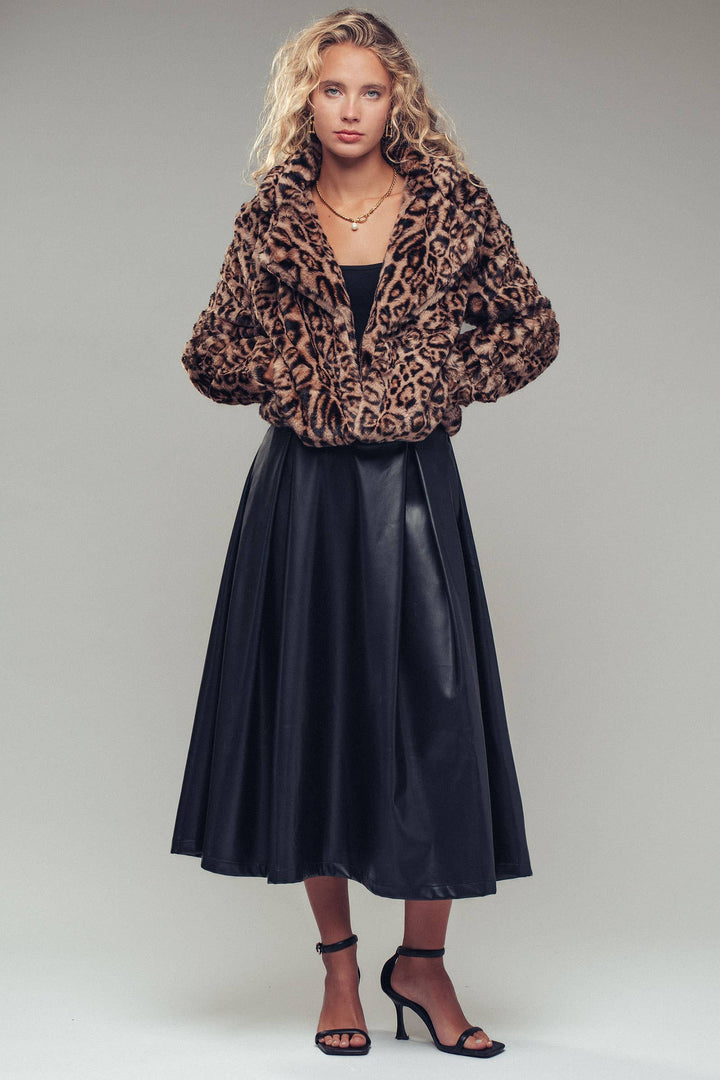 Cropped Faux Fur Leopard Print Bomber Jacket