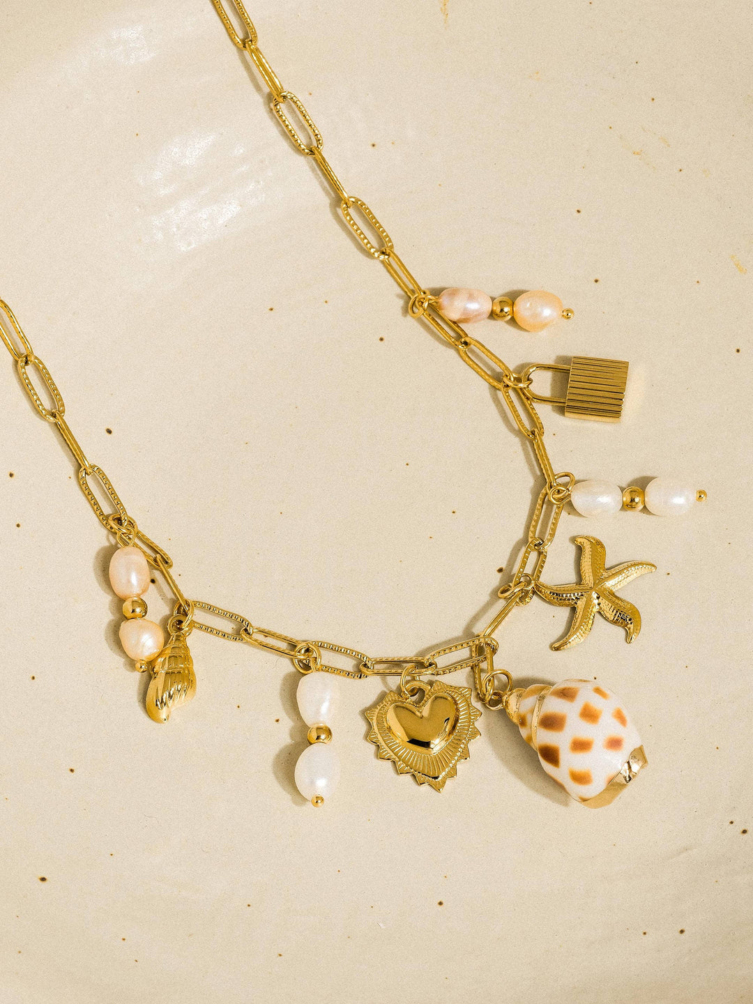 Ophélie 18K Gold Non-Tarnish Shell and Pearl Charm Necklace