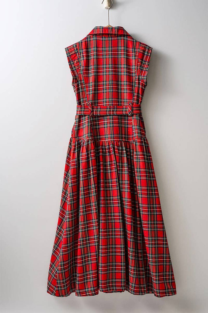 Vintage Plaid Belted Classic Statement A Line Dress