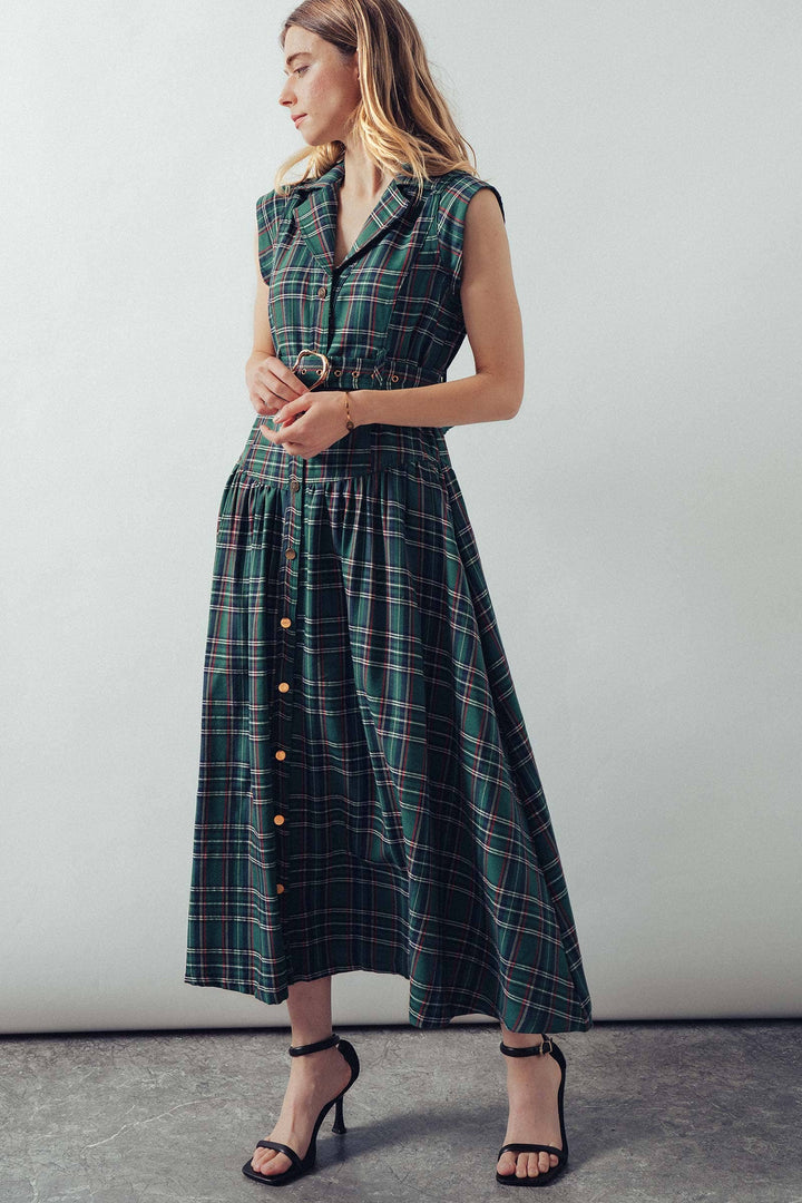 Vintage Plaid Belted Classic Statement A Line Dress