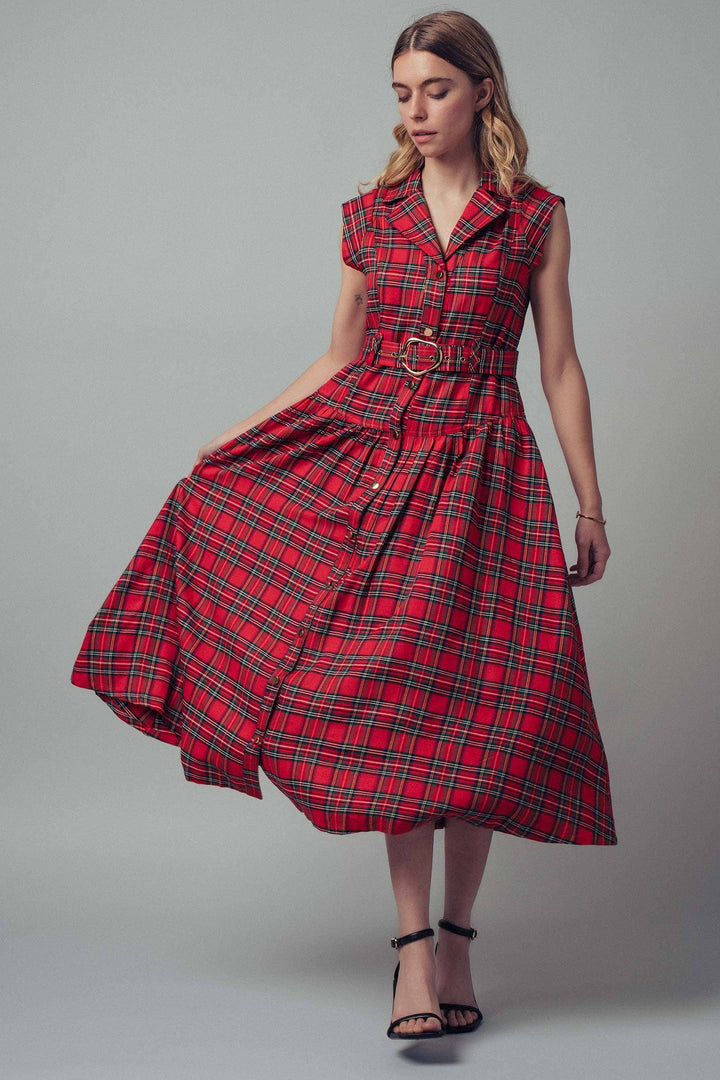 Vintage Plaid Belted Classic Statement A Line Dress