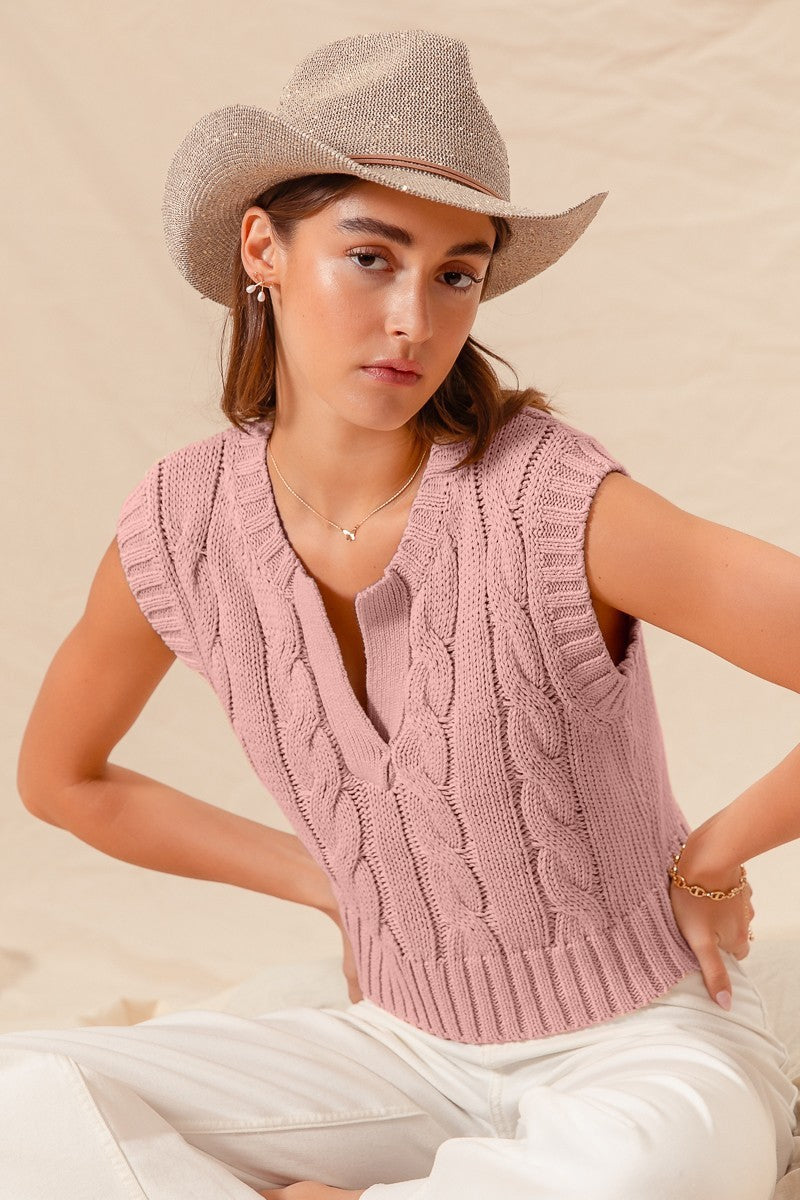 経典 Sweater Knit Cable Neck Notched Vest Boutique Styledwell – ニット/セーター