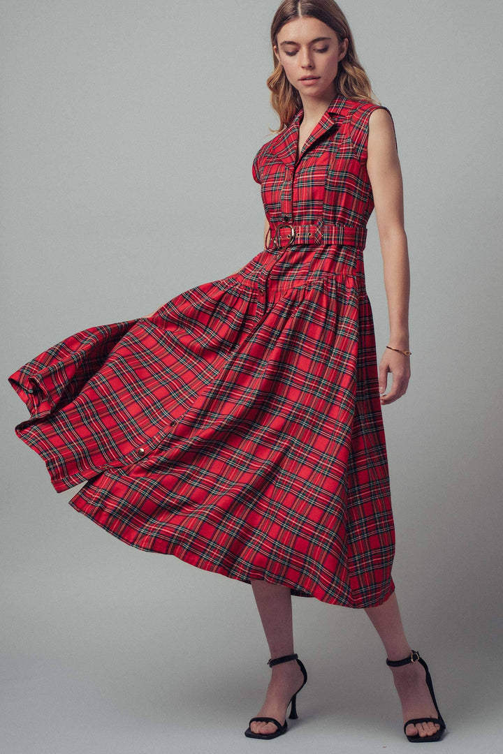 Vintage Plaid Belted Classic Statement A Line Dress