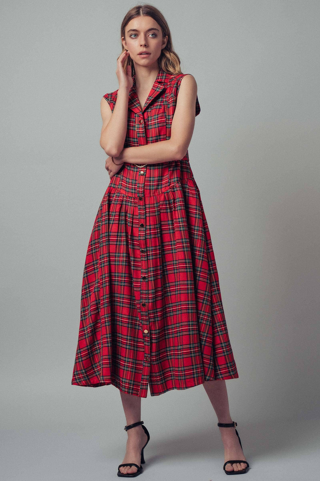 Vintage Plaid Belted Classic Statement A Line Dress