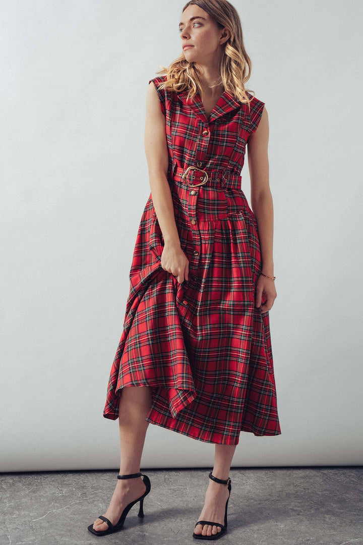 Vintage Plaid Belted Classic Statement A Line Dress