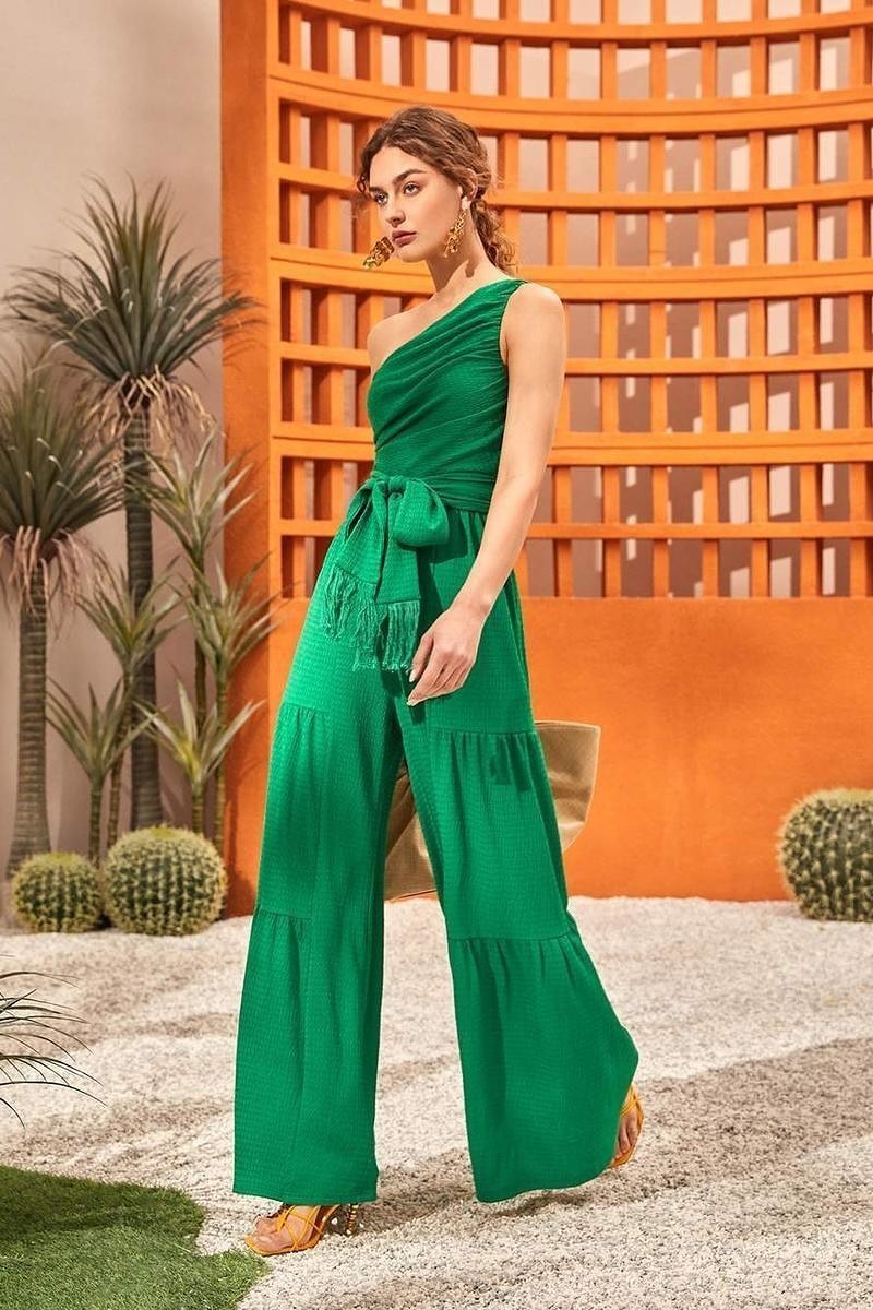 Women's Green One Shoulder Pants Jumpsuit (M) | eBay